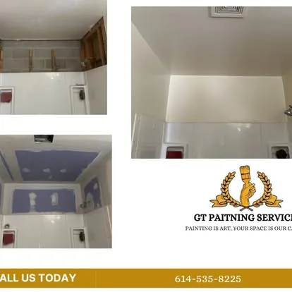 Repaired and repainted ceiling drywall