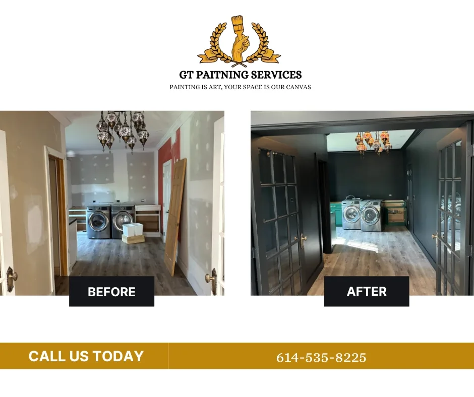 Laundry room repainted before and after