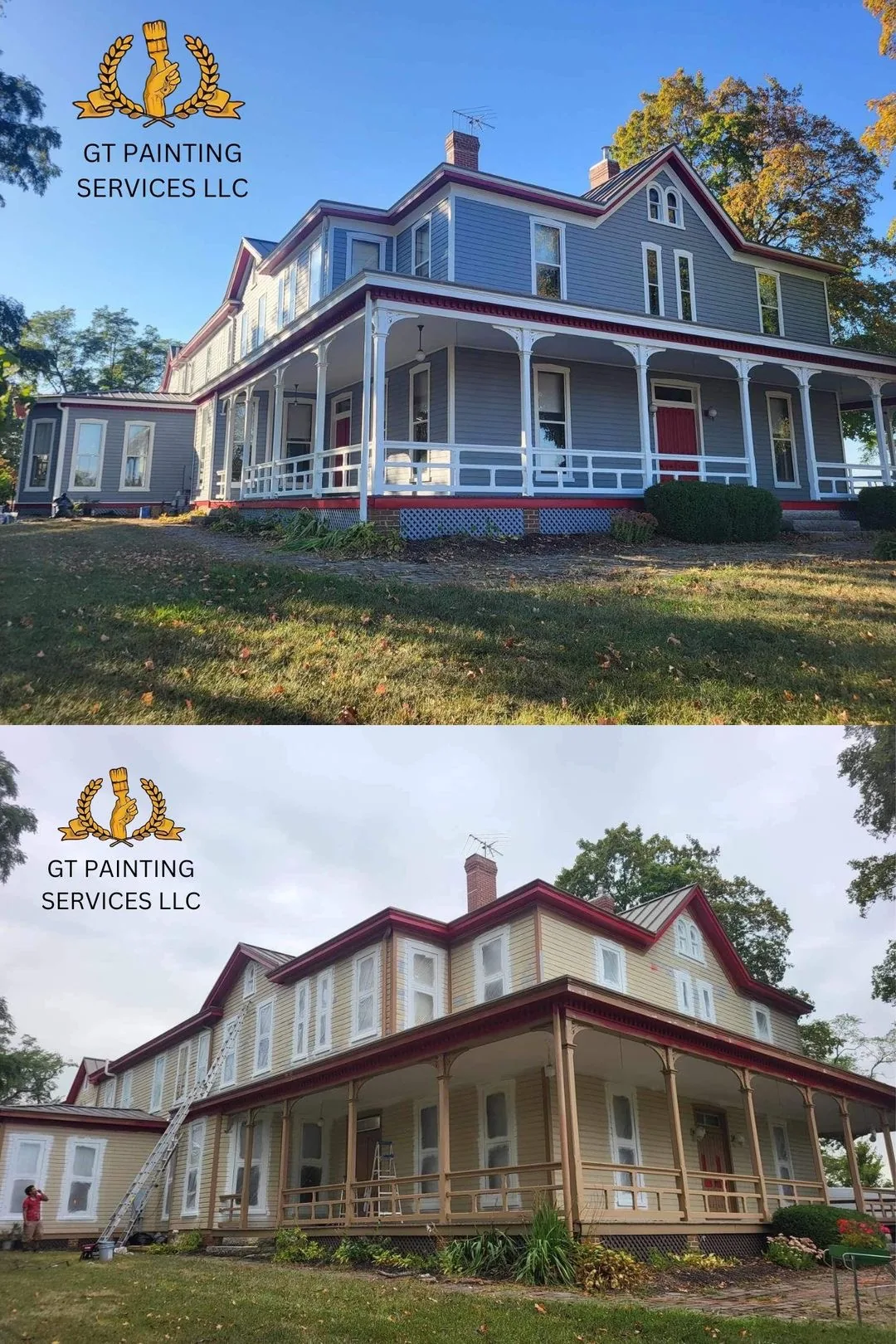 Historic Victorian home exterior before and after full repaint